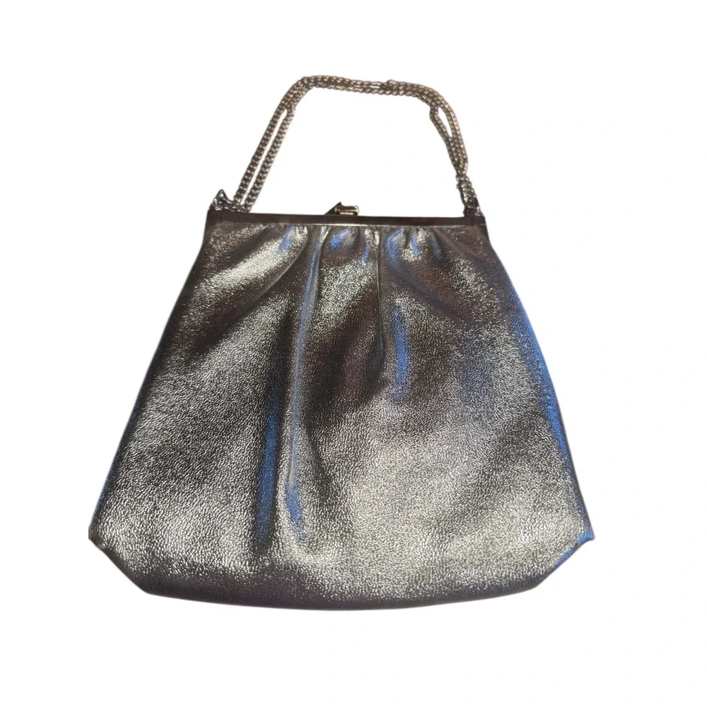 Vintage Art Deco Silver Metallic Handbag &Coin Purse Chain Strap Mirrored Clip‎